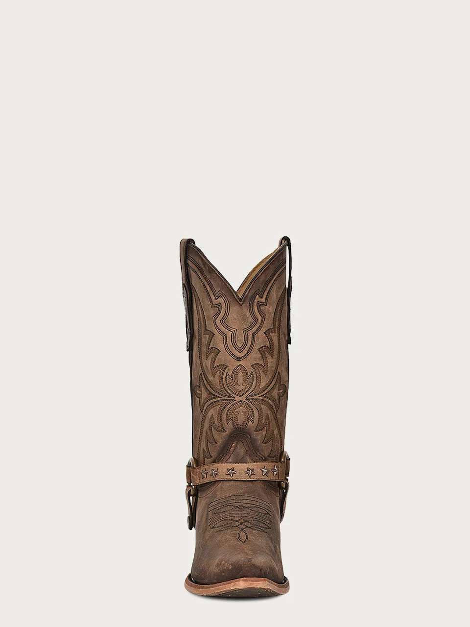 C4025 - MEN'S EMBROIDERY BROWN SNIP TOE COWBOY BOOT WITH REMOVABLE HARNESS
