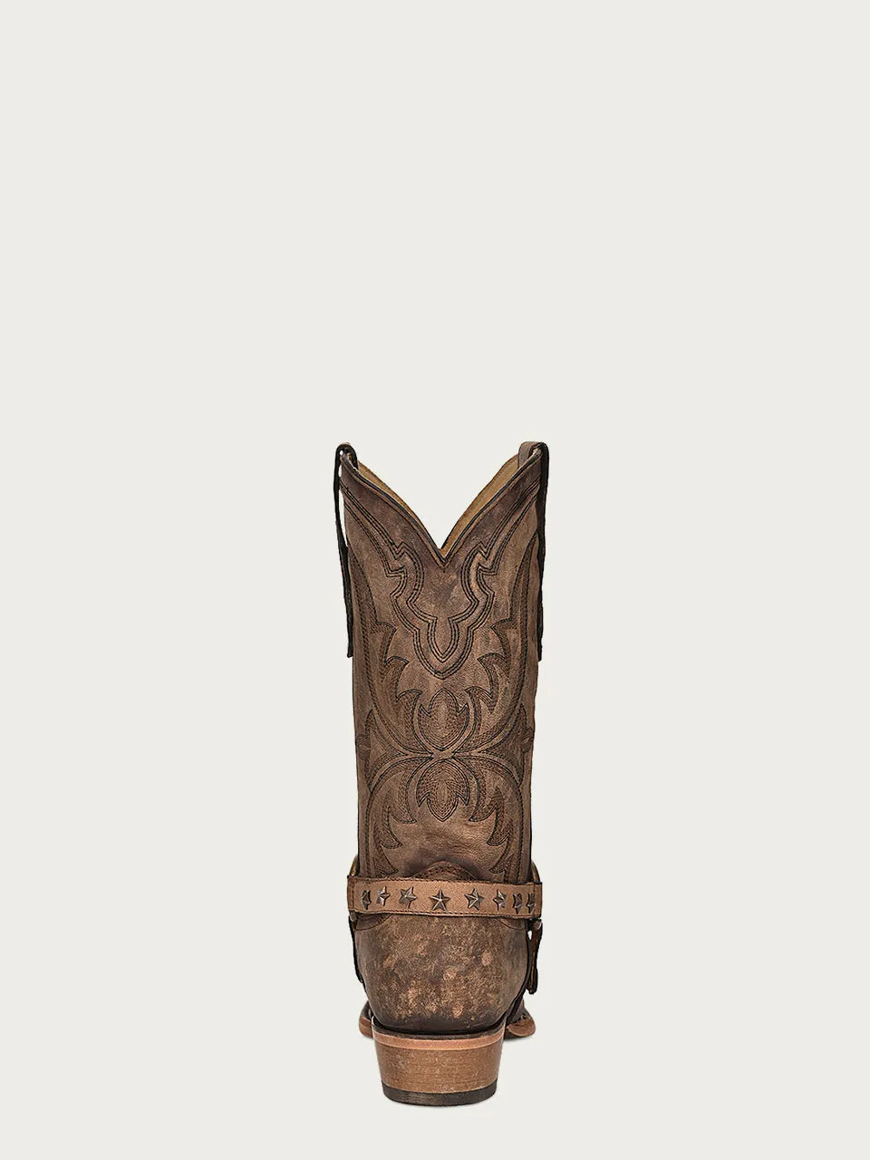 C4025 - MEN'S EMBROIDERY BROWN SNIP TOE COWBOY BOOT WITH REMOVABLE HARNESS