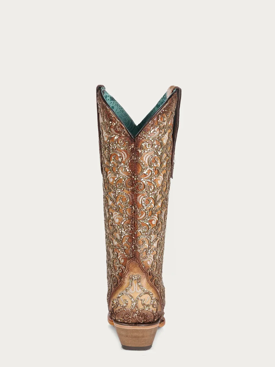 C4051 - WOMEN'S SAND GLITTER OVERLAY AND EMBROIDERY TRIAD SNIP TOE COWBOY BOOT