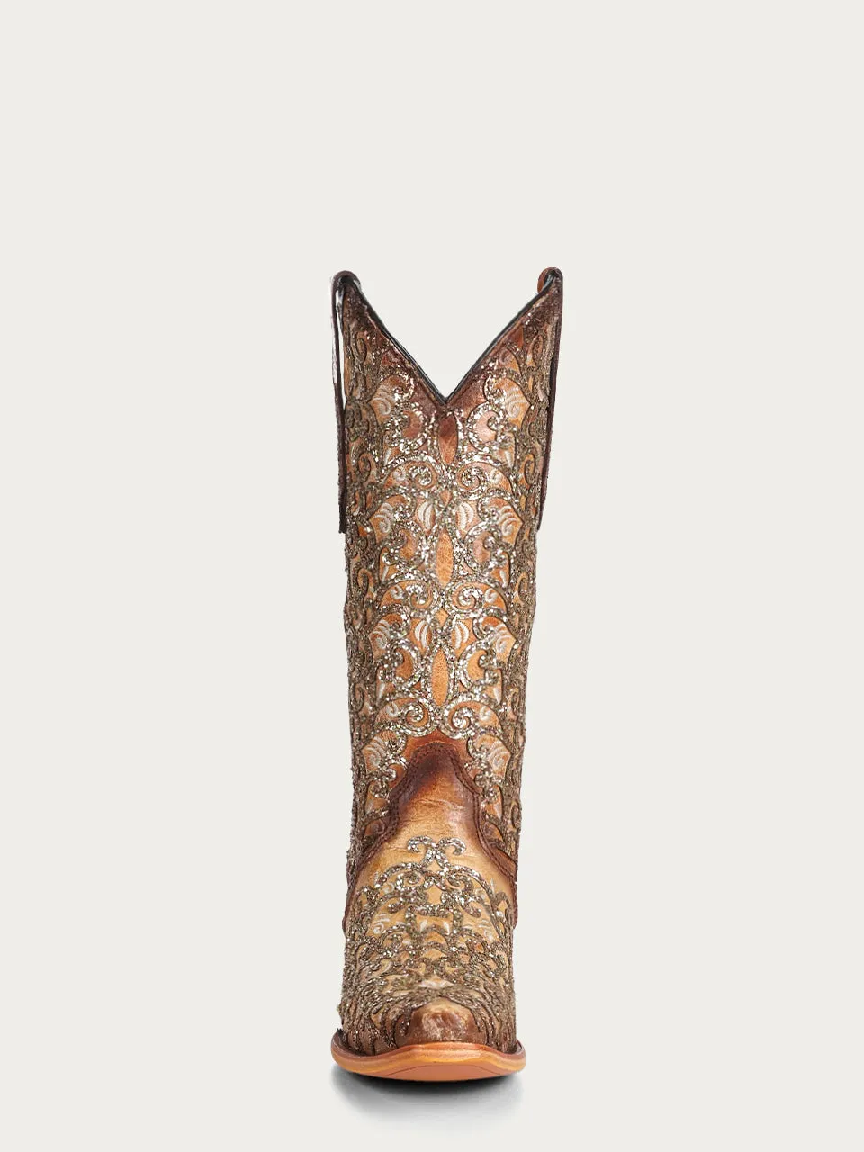 C4051 - WOMEN'S SAND GLITTER OVERLAY AND EMBROIDERY TRIAD SNIP TOE COWBOY BOOT