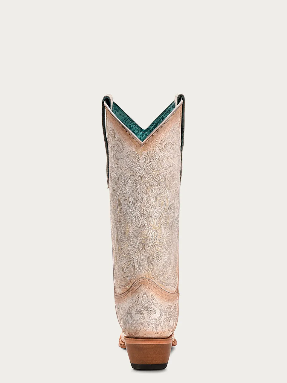 C4143 - WOMEN'S PINK LUMINESCENT EMBROIDERY CRACKLED STRAW SNIP TOE COWBOY BOOT