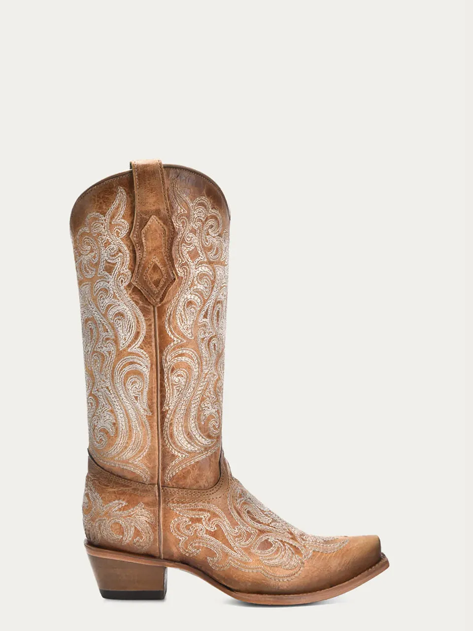 C4144 - WOMEN'S BLUE LUMINESCENT EMBROIDERY CRACKLED STRAW SNIP TOE COWBOY BOOT
