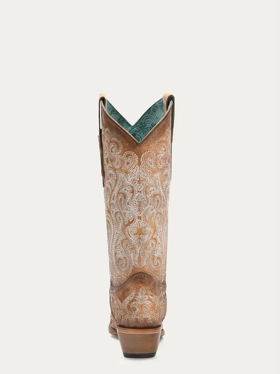 C4144 - WOMEN'S BLUE LUMINESCENT EMBROIDERY CRACKLED STRAW SNIP TOE COWBOY BOOT