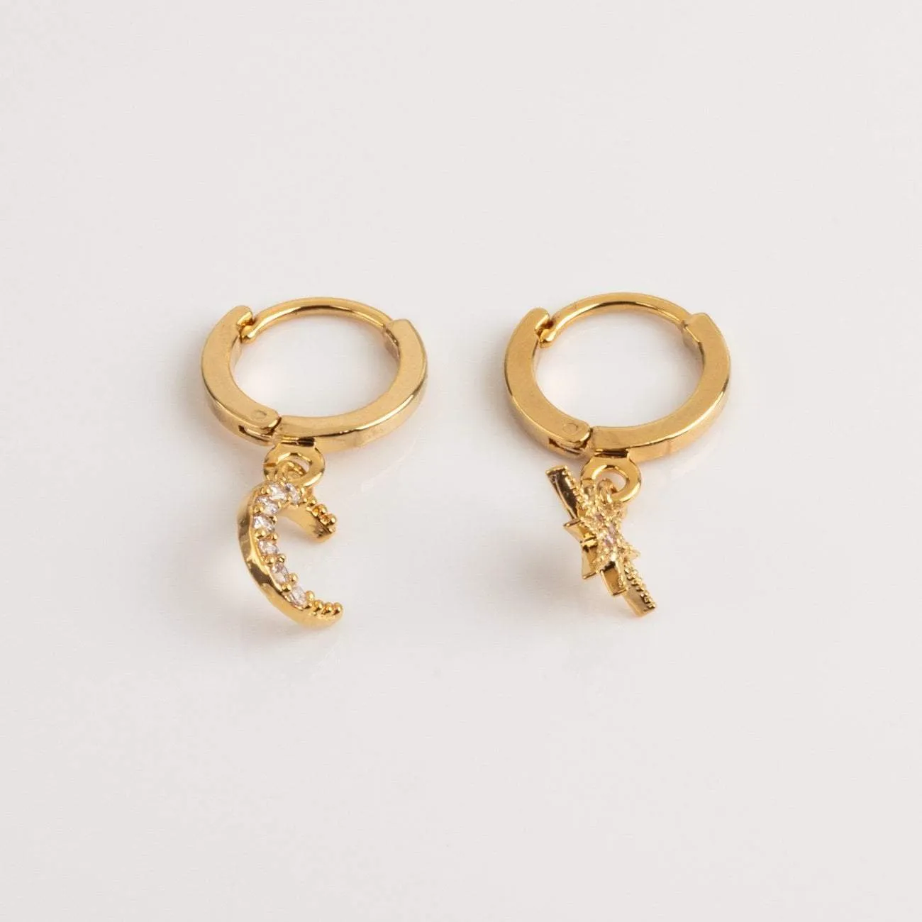 Chloe Star and Moon Motif Hoop Earrings