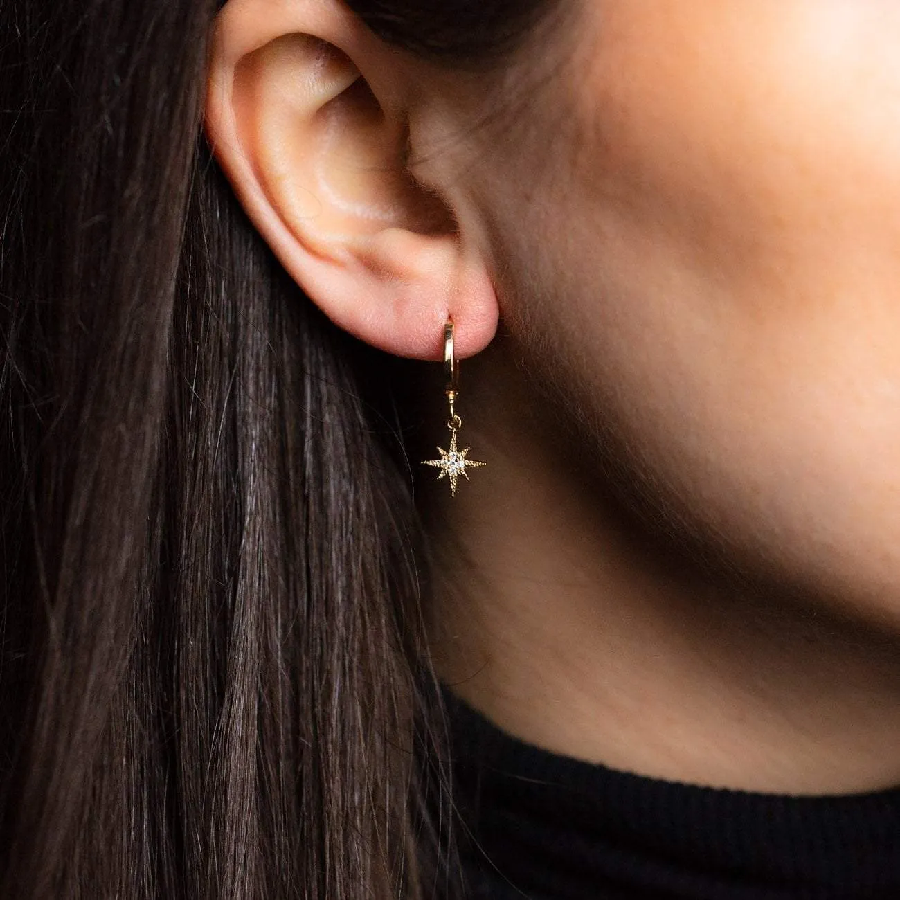 Chloe Star and Moon Motif Hoop Earrings