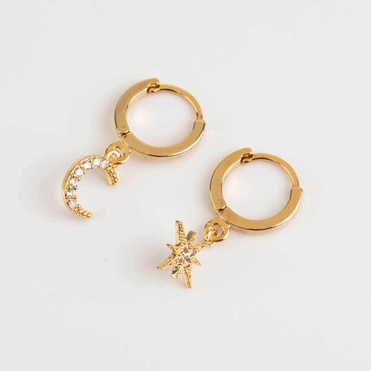 Chloe Star and Moon Motif Hoop Earrings