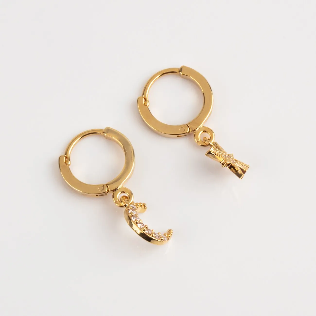 Chloe Star and Moon Motif Hoop Earrings