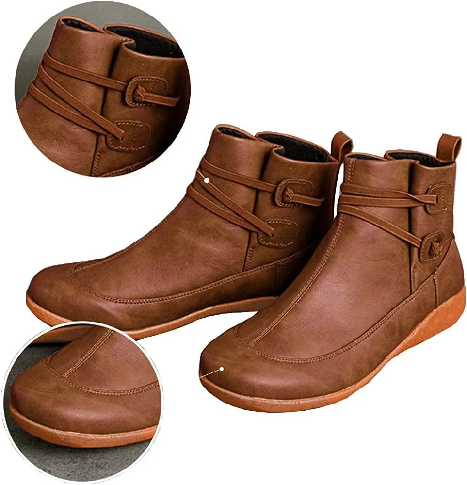 Dyavor Women Snow Ankle Boots Waterproof Leather Orthopedic Shoes