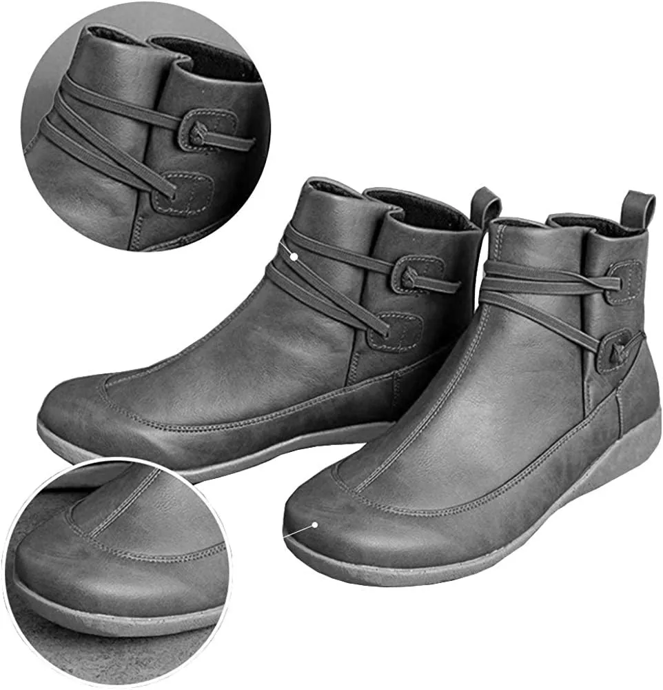 Dyavor Women Snow Ankle Boots Waterproof Leather Orthopedic Shoes