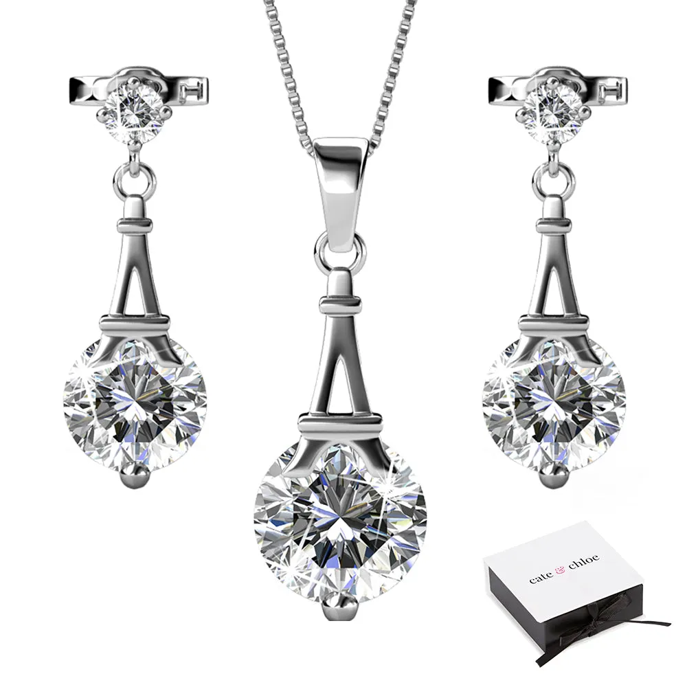Isla Ethereal 18k White Gold Plated Necklace and Earrings Jewelry Set