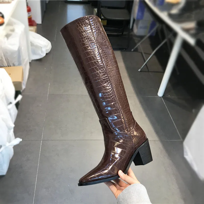 LUXE SEVEN DESIGN PULL ON LEATHER KNEE BOOTS