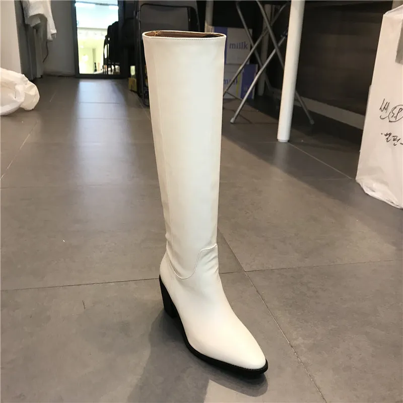 LUXE SEVEN DESIGN PULL ON LEATHER KNEE BOOTS