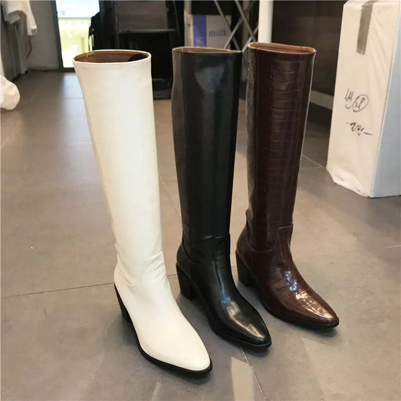 LUXE SEVEN DESIGN PULL ON LEATHER KNEE BOOTS