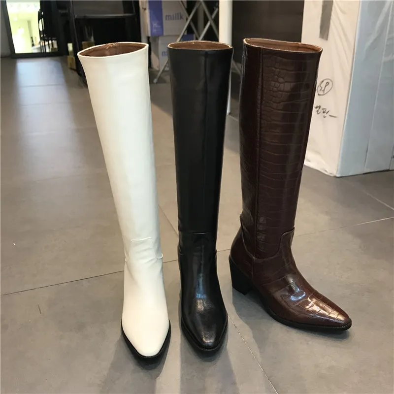 LUXE SEVEN DESIGN PULL ON LEATHER KNEE BOOTS