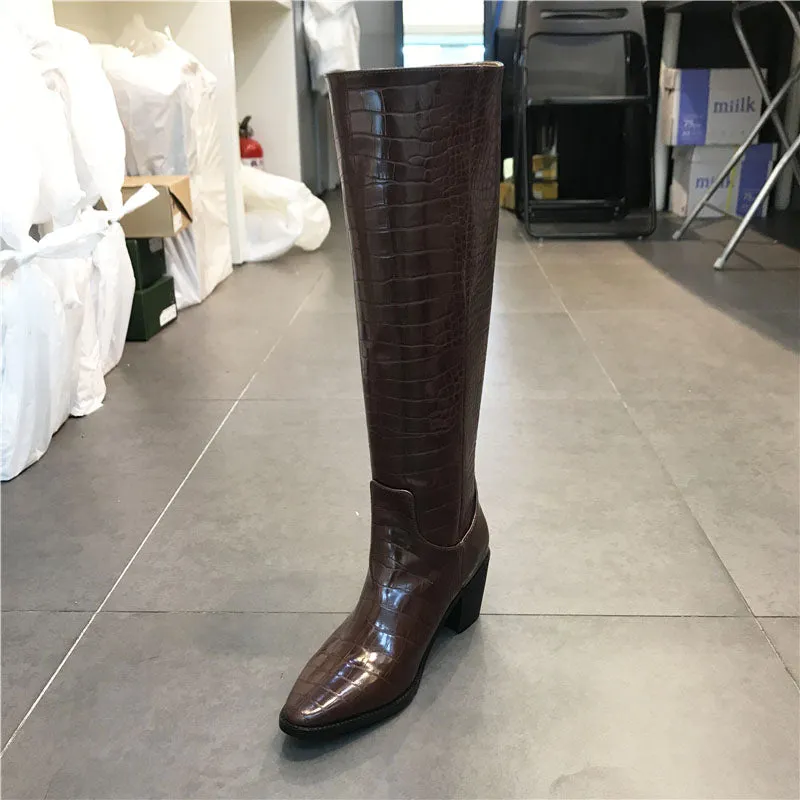 LUXE SEVEN DESIGN PULL ON LEATHER KNEE BOOTS