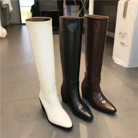 LUXE SEVEN DESIGN PULL ON LEATHER KNEE BOOTS