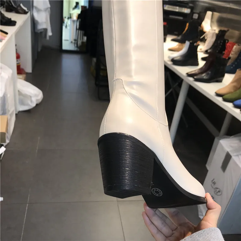 LUXE SEVEN DESIGN PULL ON LEATHER KNEE BOOTS