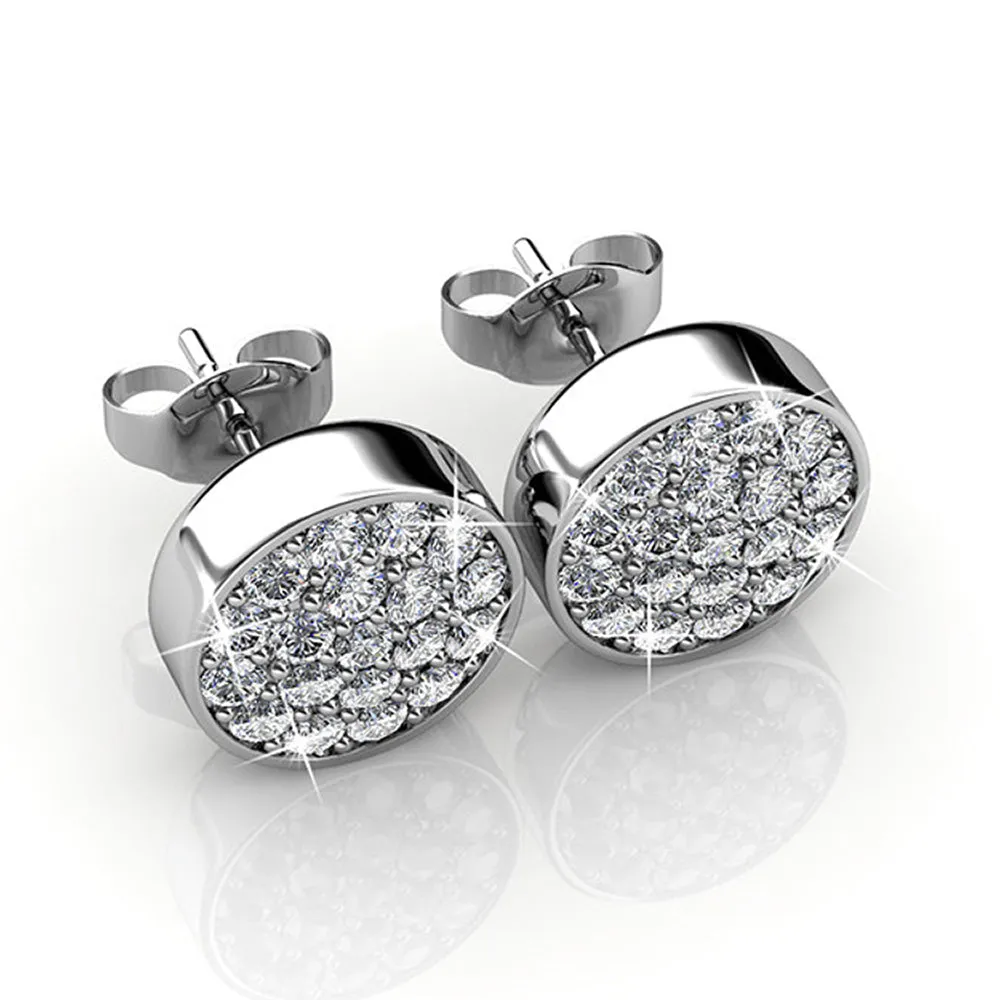Nelly “Valor” 18k White Gold Swarovski Crystal Pave Stud Necklace and Earrings Jewelry Set
