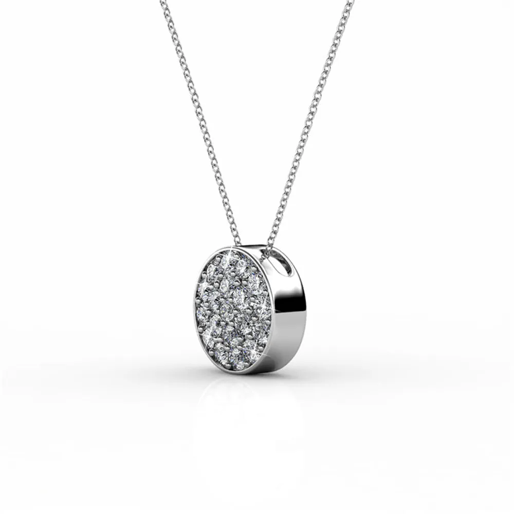 Nelly “Valor” 18k White Gold Swarovski Crystal Pave Stud Necklace and Earrings Jewelry Set