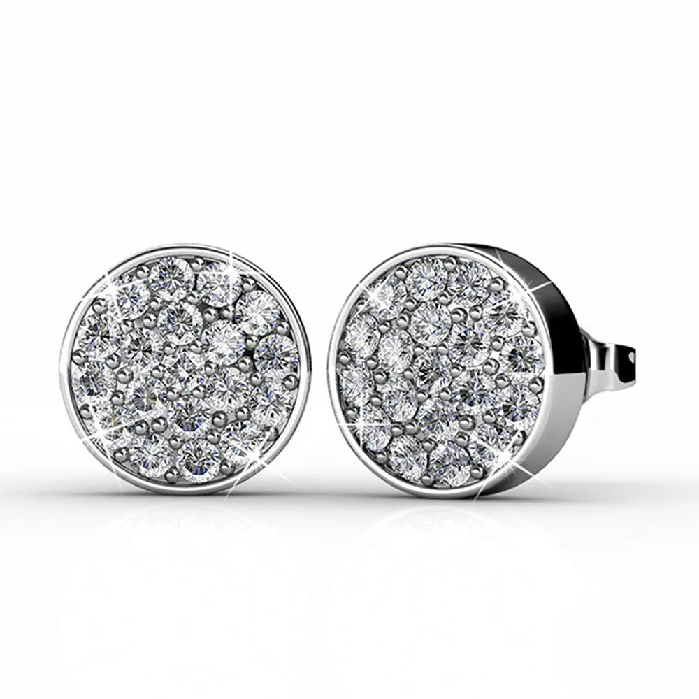 Nelly “Valor” 18k White Gold Swarovski Crystal Pave Stud Necklace and Earrings Jewelry Set