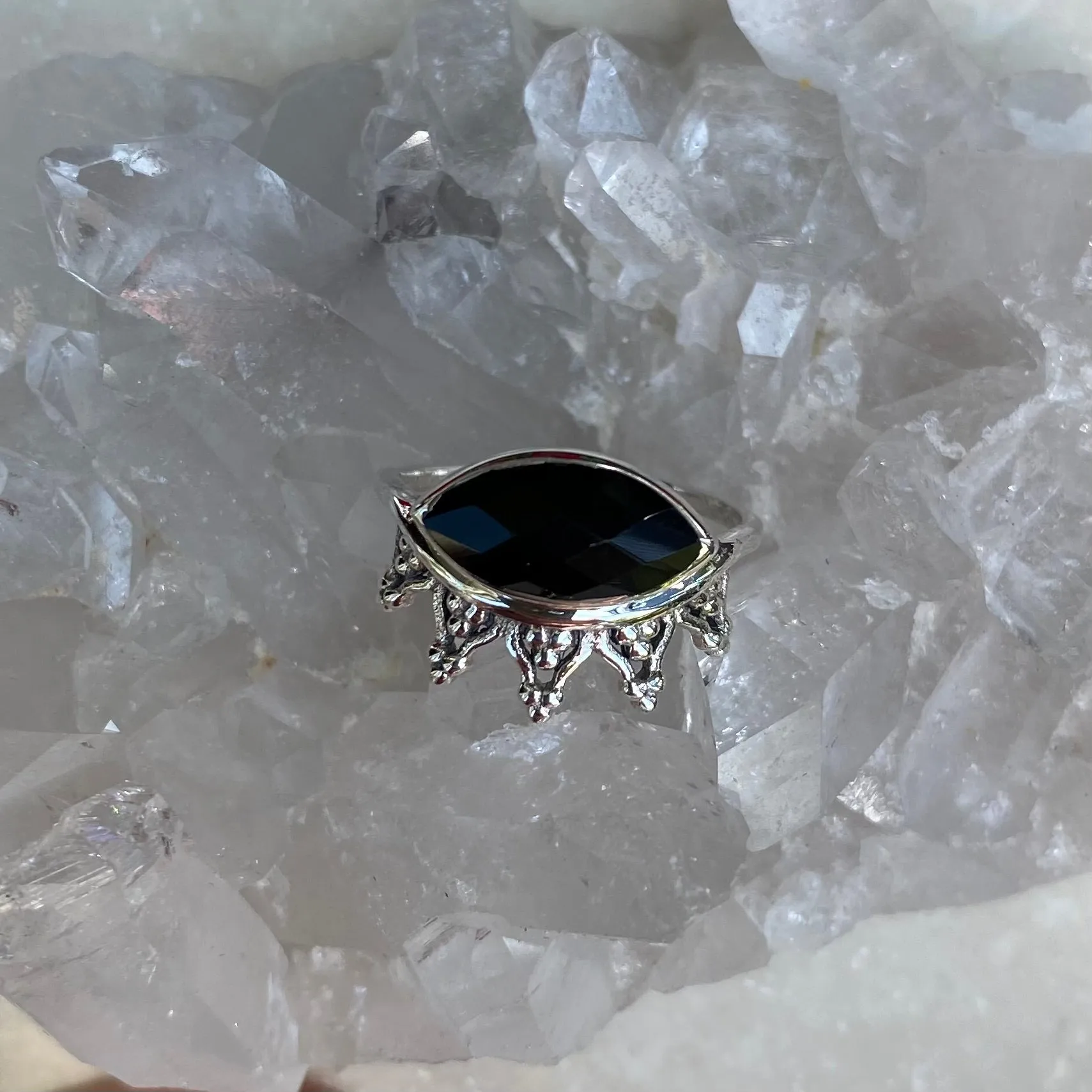 Onyx Rose Cut Ring - Chloe