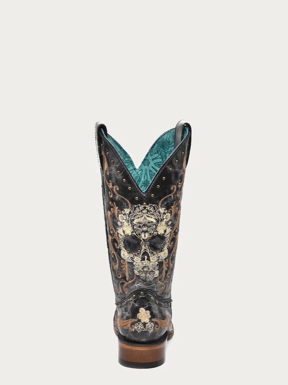 Z5005 - WOMEN'S BLACK AND WHITE FLORAL SUGAR SKULL SQUARE TOE COWBOY BOOT